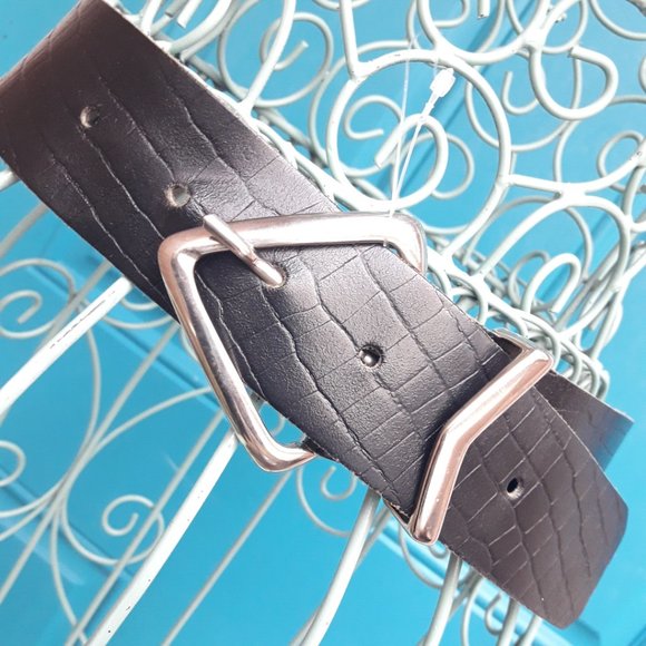 Genuine Leather Belt Alligator Embossed Goth Avant Garde Punk Triangle Brutalist - Picture 7 of 15